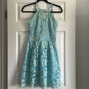 Beautiful light blue and green dress with lace overlay